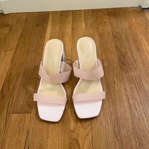 Nine West Light Pink Double Strap Square-Toe Slide Mules